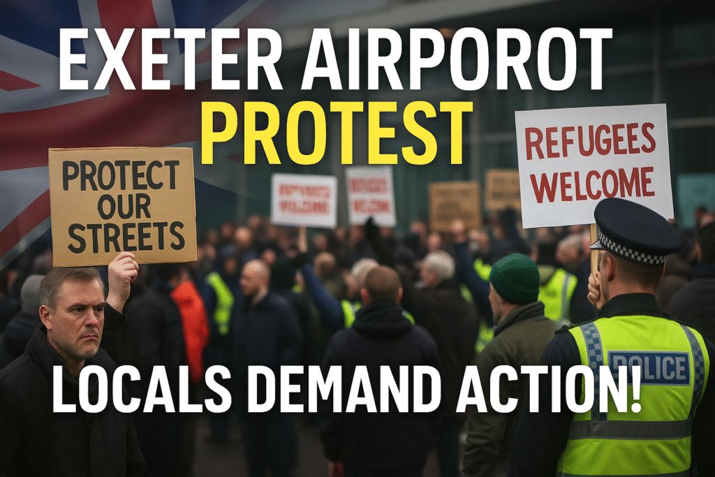 1000130474-1024x683 LIVE SCENE AT EXETER AIRPORT: MIGRANT HOTEL PROTEST